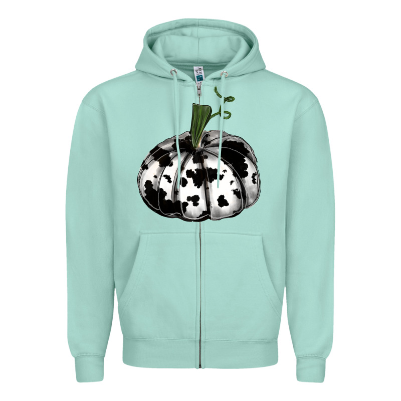 Watercolor Cowhide Halloween Pumpkin Zipper Hoodie by RanaPortraitStore | Teevron