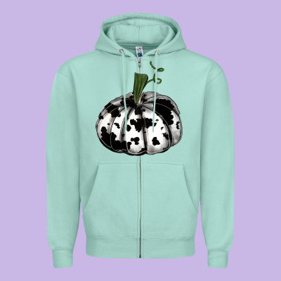Watercolor Cowhide Halloween Pumpkin Zipper Hoodie Designed By Ranaportraitstore