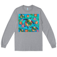 Heather Grey Turtle summer seashells starfish seaweed Long Sleeve Tee - Artiststas