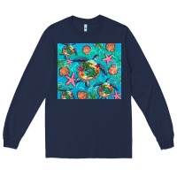 Navy Turtle summer seashells starfish seaweed Long Sleeve Tee - Artiststas