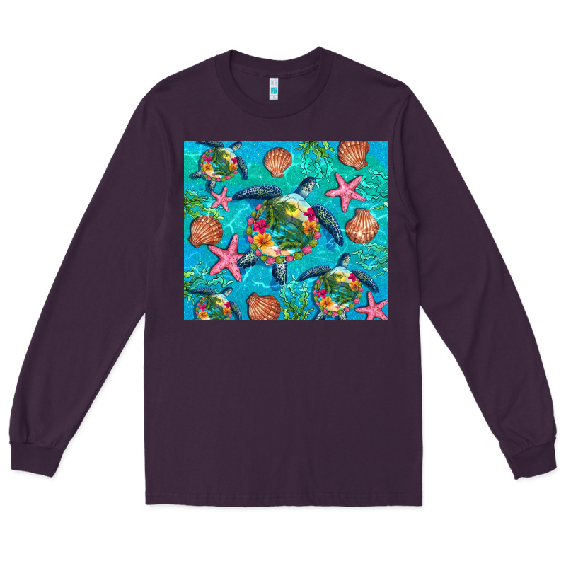 Turtle Summer Seashells Starfish Seaweed Long Sleeve Tee by Artiststas | Teevron