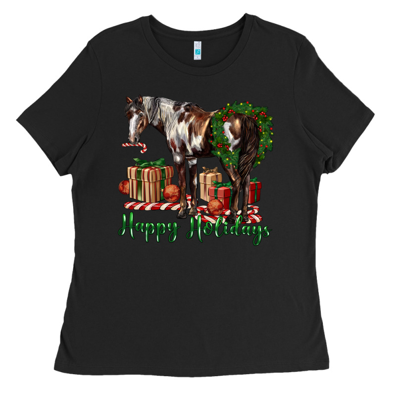 Happy Holidays Mustang Horse Ladies Tee by LillyAllenDesigns | Teevron