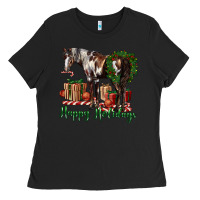Black happy holidays mustang horse Ladies Tee - LillyAllenDesigns