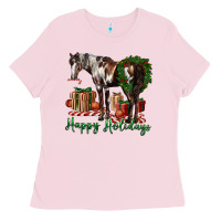 Bubblegum Pink happy holidays mustang horse Ladies Tee - LillyAllenDesigns