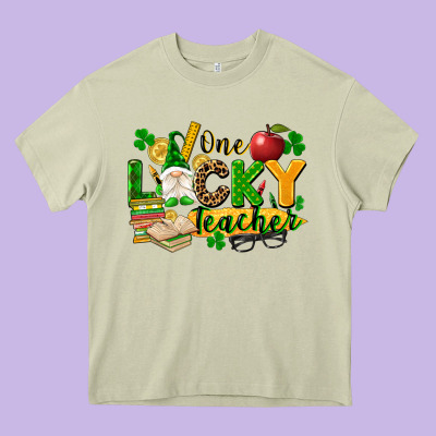 One Lucky Teacher Heavy Core Tee Designed By Fadigitalartstudio