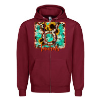 Burgundy taurus turquoise cowhide Zipper Hoodie - RanaPortraitStore