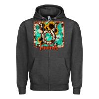 Charcoal Heather taurus turquoise cowhide Zipper Hoodie - RanaPortraitStore