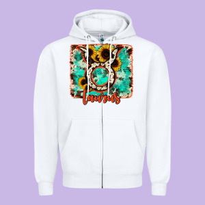Taurus Turquoise Cowhide Zipper Hoodie Designed By Ranaportraitstore