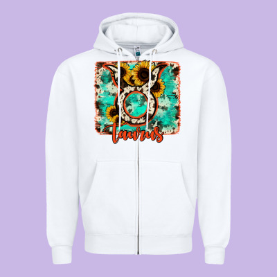 Taurus Turquoise Cowhide Zipper Hoodie Designed By Ranaportraitstore