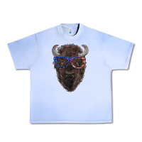 Bison With American Flag Glasses Urban Heavy Tee | Teevron