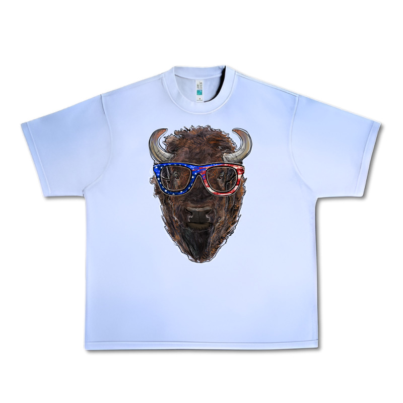 Bison With American Flag Glasses Urban Heavy Tee by RanaPortraitStore | Teevron