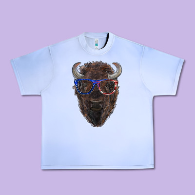 Bison With American Flag Glasses Urban Heavy Tee Designed By Ranaportraitstore