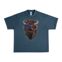 Midnight Navy bison with american flag glasses Urban Heavy Tee - RanaPortraitStore