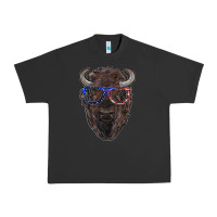 Pigment Black bison with american flag glasses Urban Heavy Tee - RanaPortraitStore