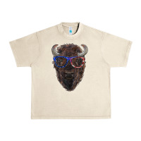 Sandshell bison with american flag glasses Urban Heavy Tee - RanaPortraitStore