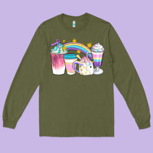 Unicorn Coffee Cups Long Sleeve Tee Designed By Artiststas