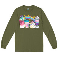 Army Green Unicorn Coffee Cups Long Sleeve Tee - Artiststas