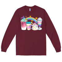 Burgundy Unicorn Coffee Cups Long Sleeve Tee - Artiststas