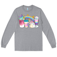 Heather Grey Unicorn Coffee Cups Long Sleeve Tee - Artiststas