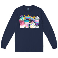 Navy Unicorn Coffee Cups Long Sleeve Tee - Artiststas