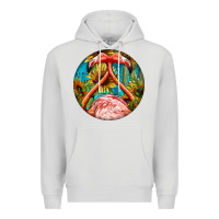 Dove Grey flamingos with western background Premium Hoodie - BarkalooDesign
