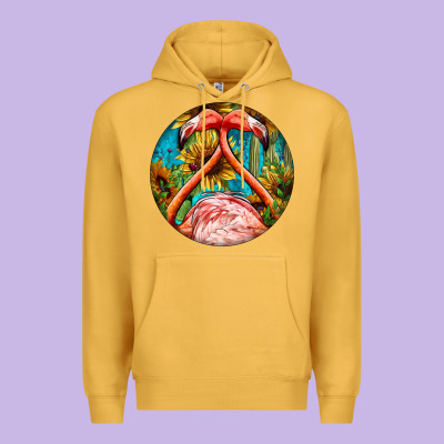 Flamingos With Western Background Premium Hoodie Designed By Barkaloodesign