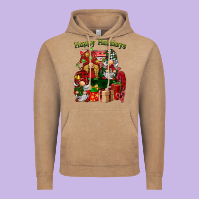 Happy Holidays Gnomes Truck Vintage Hoodie Designed By Barkaloodesign