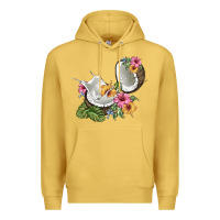 Antique Gold coconut with tropical leavers and flowers Premium Hoodie - BarkalooDesign