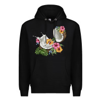 Black coconut with tropical leavers and flowers Premium Hoodie - BarkalooDesign