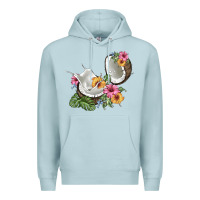 Blue Mist coconut with tropical leavers and flowers Premium Hoodie - BarkalooDesign