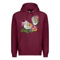 Burgundy coconut with tropical leavers and flowers Premium Hoodie - BarkalooDesign