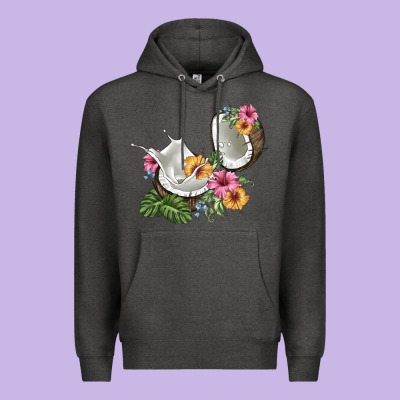 Coconut With Tropical Leavers And Flowers Premium Hoodie Designed By Barkaloodesign