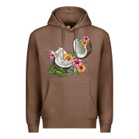 Chestnut coconut with tropical leavers and flowers Premium Hoodie - BarkalooDesign