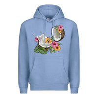 Colony Blue coconut with tropical leavers and flowers Premium Hoodie - BarkalooDesign