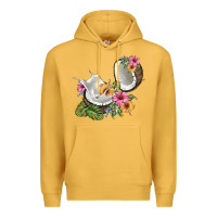 Mustard coconut with tropical leavers and flowers Premium Hoodie - BarkalooDesign