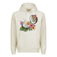Oatmeal Heather coconut with tropical leavers and flowers Premium Hoodie - BarkalooDesign