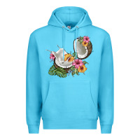 Ocean Blue coconut with tropical leavers and flowers Premium Hoodie - BarkalooDesign