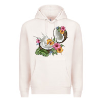Pale Pink coconut with tropical leavers and flowers Premium Hoodie - BarkalooDesign