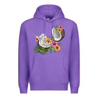 Purple coconut with tropical leavers and flowers Premium Hoodie - BarkalooDesign