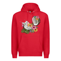 Red coconut with tropical leavers and flowers Premium Hoodie - BarkalooDesign