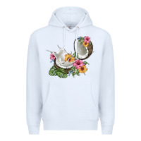 White coconut with tropical leavers and flowers Premium Hoodie - BarkalooDesign