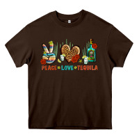 Chocolate Brown Peace Love Tequila Heavy Core Tee - BundleAndBundleShop