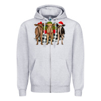 Heather Grey christmas heifers back view Zipper Hoodie - RanaPortraitStore