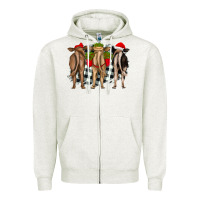 Oatmeal Heather christmas heifers back view Zipper Hoodie - RanaPortraitStore