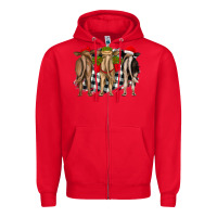 Red christmas heifers back view Zipper Hoodie - RanaPortraitStore