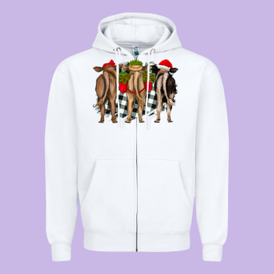 Christmas Heifers Back View Zipper Hoodie Designed By Ranaportraitstore