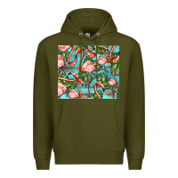 Army Green flamingos with leaves Premium Hoodie - BarkalooDesign