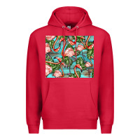 Cardinal flamingos with leaves Premium Hoodie - BarkalooDesign