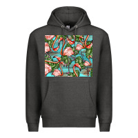 Charcoal Heather flamingos with leaves Premium Hoodie - BarkalooDesign