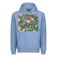 Colony Blue flamingos with leaves Premium Hoodie - BarkalooDesign